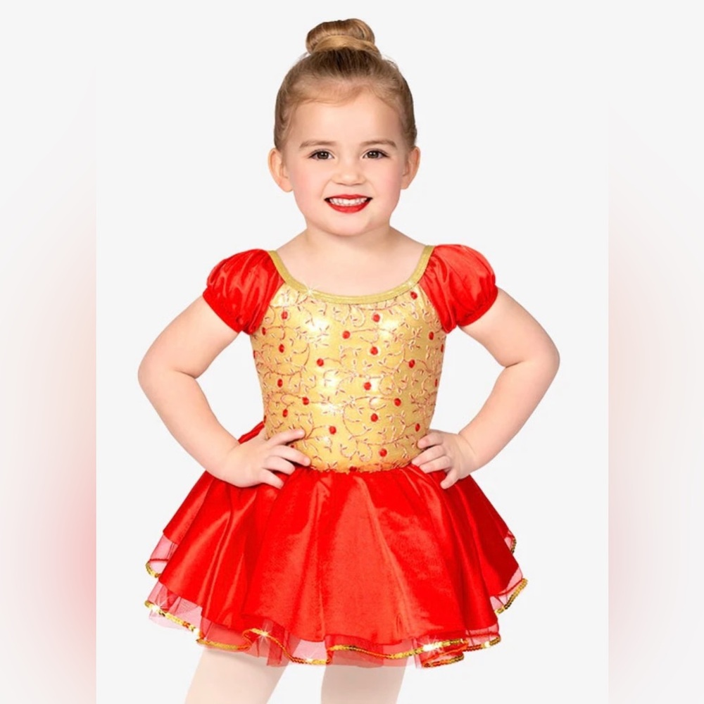 Girls Red & Gold Puff Sleeve Tutu Dress | M